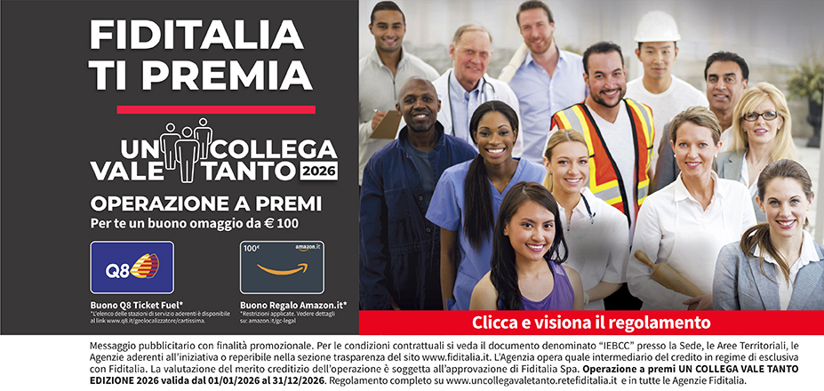 Agenzia Studio DAC Fiditalia | Milano | Fiditalia ti premia - Vinci un buono omaggio da €100. Operazione a premi. Clicca e visiona il regolamento. Operazione a premi UN COLLEGA VALE TANTO 2025 valida dal 01/01/2025 al 31/12/2025. Regolamento completo www.uncollegavaletanto.retefiditalia.it